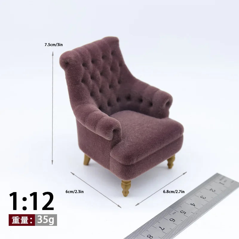 fauteuil miniature blanc velours épais boutons classique 14+ deco maison poupée imitation salon