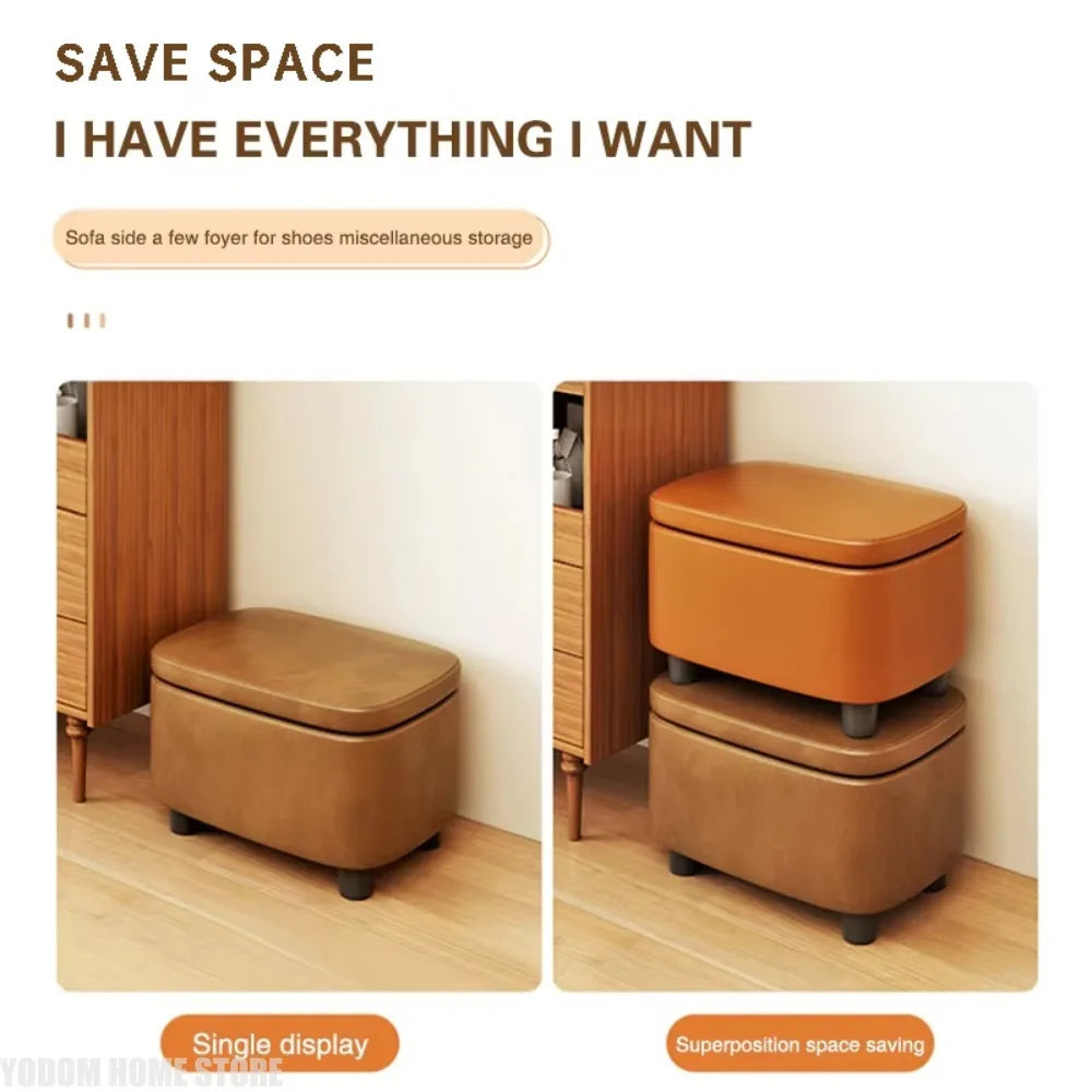 pouf rangement moderne simili cuir marron clair tapis protection pieds simples
