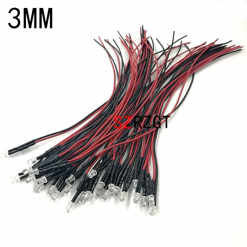 ampoules led pré câblées 5mm 3mm transparentes opalescentes rondes lisses fil rouge noir diodes