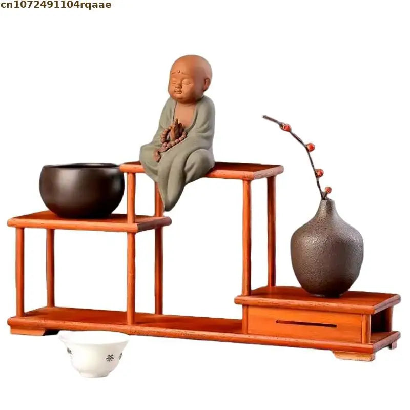 Étagère plante bois or présentoir bonsaï