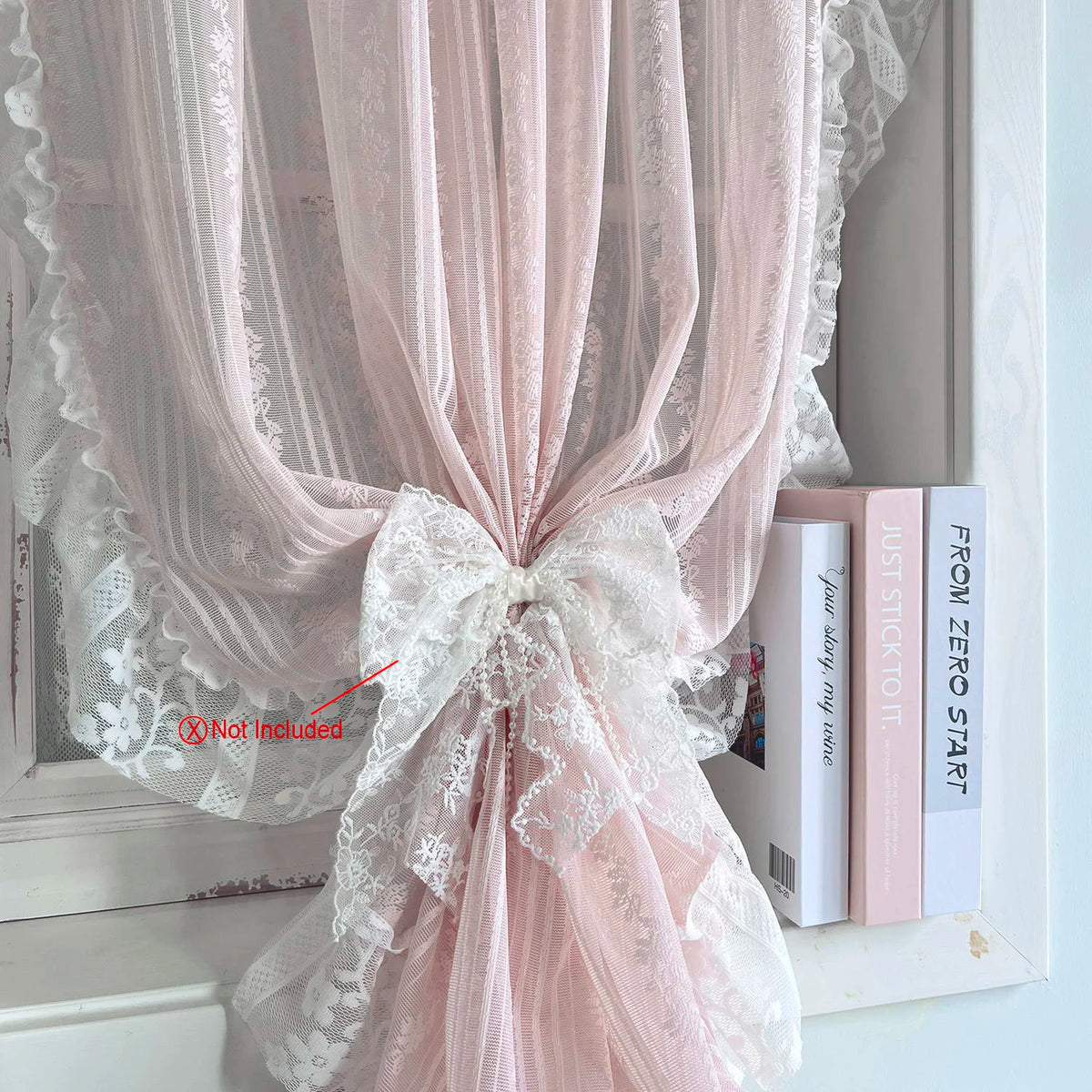 rideau dentelle fleur rose clair blanc classique romantique volants translucide chambre fille decoration