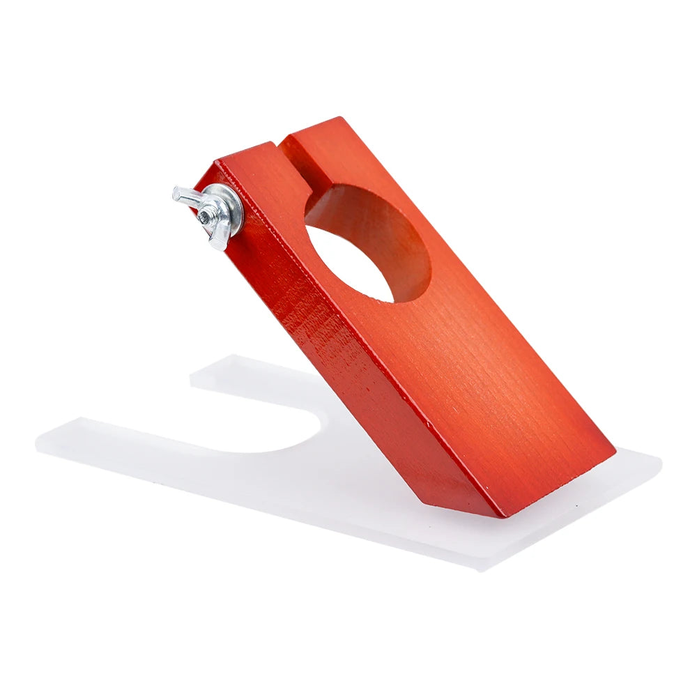 support outil électrique rouge bois clair doré bleu base transparente industriel visserie allen tige