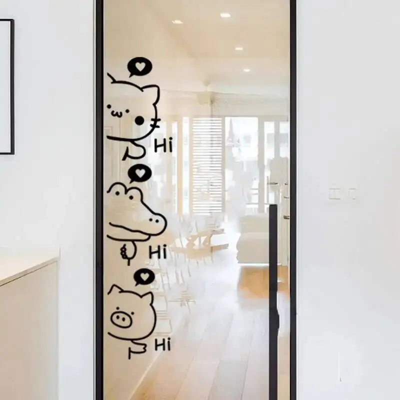 autocollant mural décoratif animaux dessin animé noir blanc sticker porte vitre cuisine salon maison