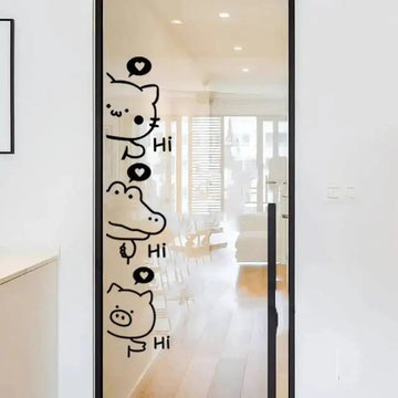 autocollant mural décoratif animaux dessin animé noir blanc sticker porte vitre cuisine salon maison
