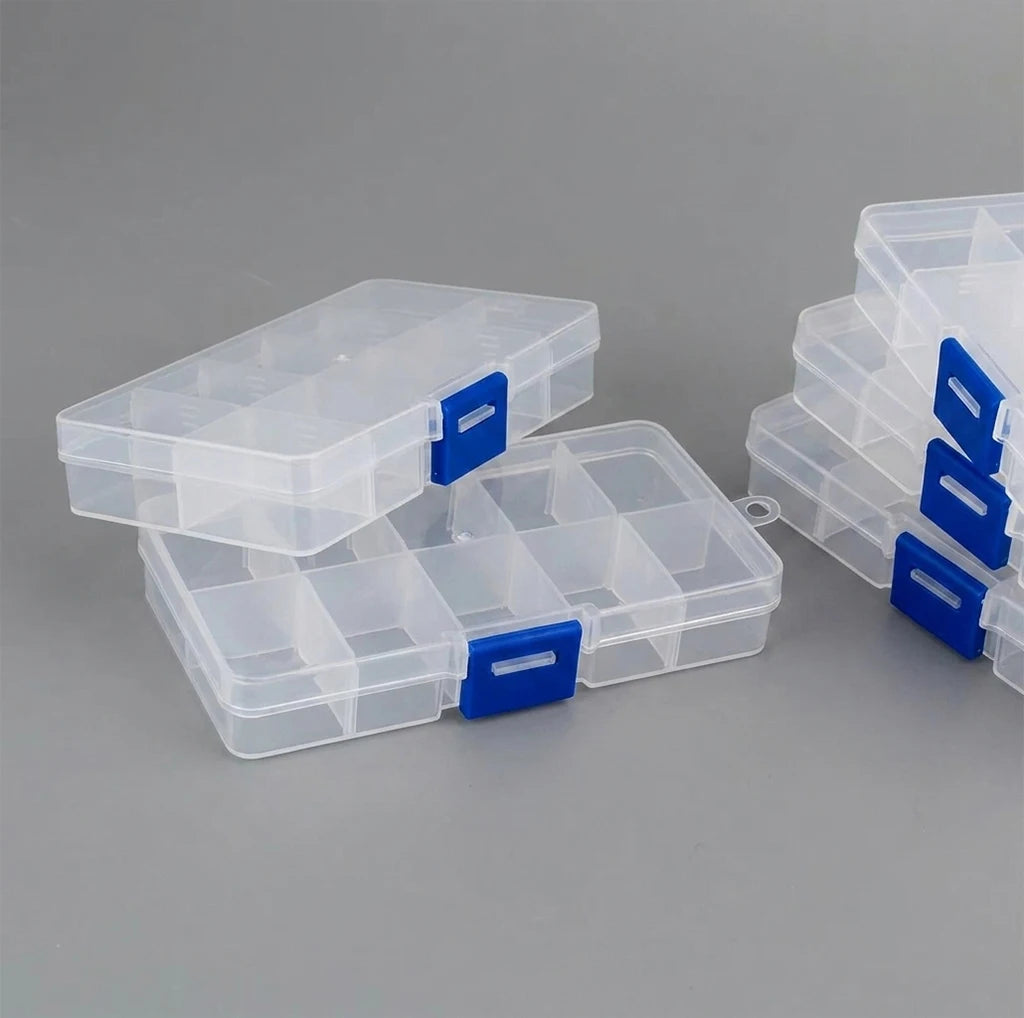 boîte bijoux transparente compartiments réglables poignée bleue moderne femmes