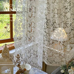 rideau tulle blanc floral dentelle transparent classique moderne chambre salon polyester