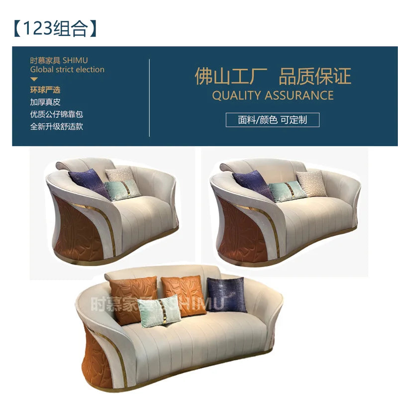 canapé moderne forme bois texturé coussins décoratifs beige orange bleu rose