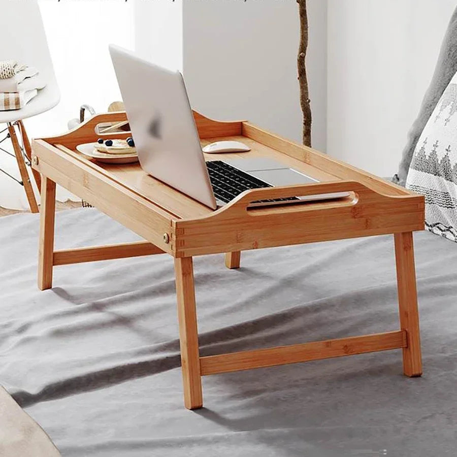 table pliante multifonctionnelle moderne bambou plateau petit déjeuner ordinateur portable minimaliste.storage folding breakfast computer