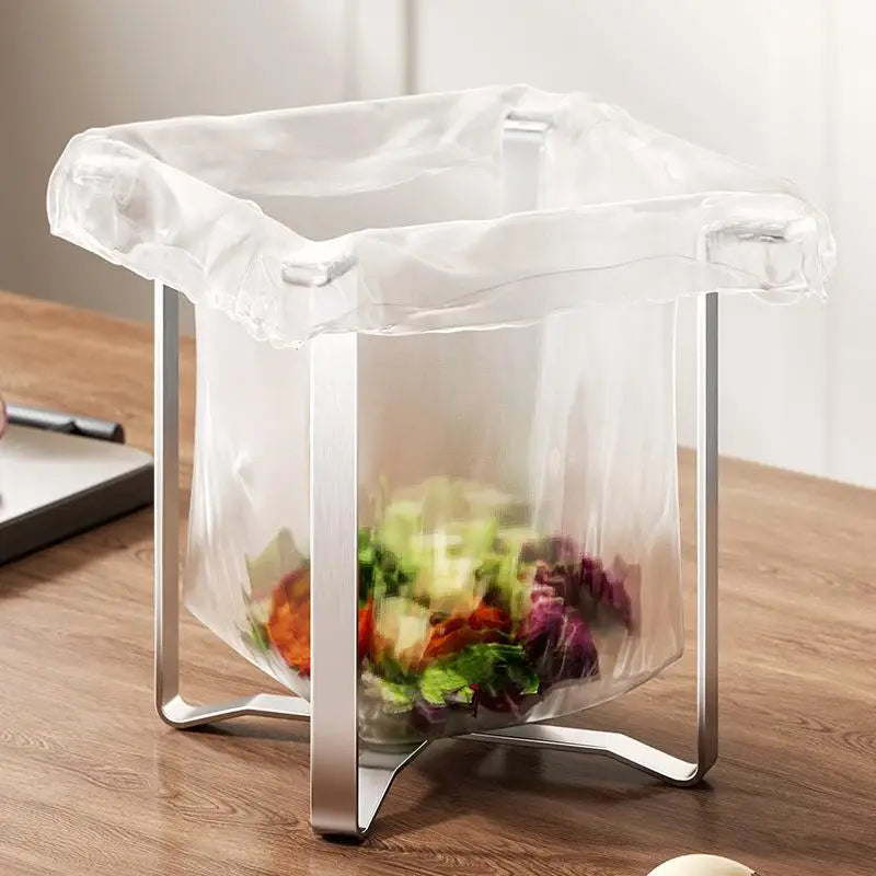 organiseur cuisine support sac poubelle acier inoxydable moderne minimaliste évier restes alimentaires transparent