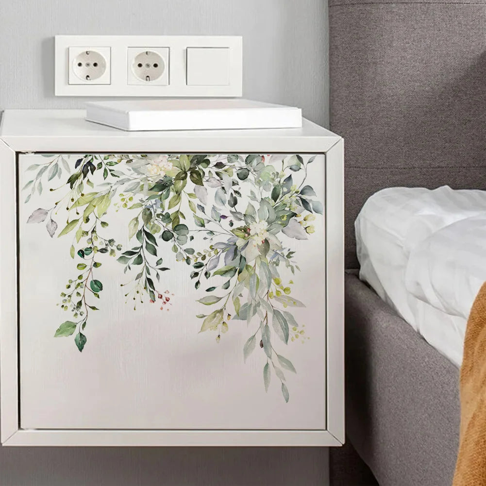 autocollant mural feuilles plantes vertes décoration intérieur toilettes meubles aquarelle résistant eau moderne