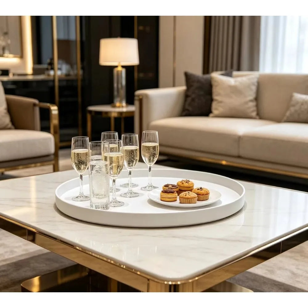 plateau blanc moderne rangement mat objets cuisine thé bols verres parfum bougies
