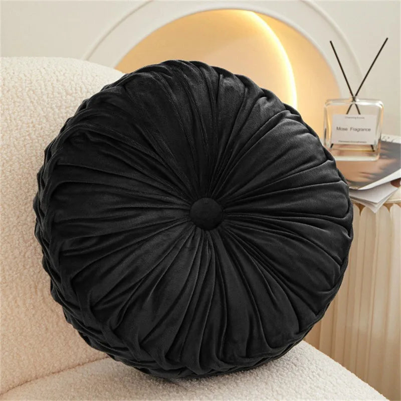 coussin rond plissé velours polyester fibre massage couleur rose gris moderne