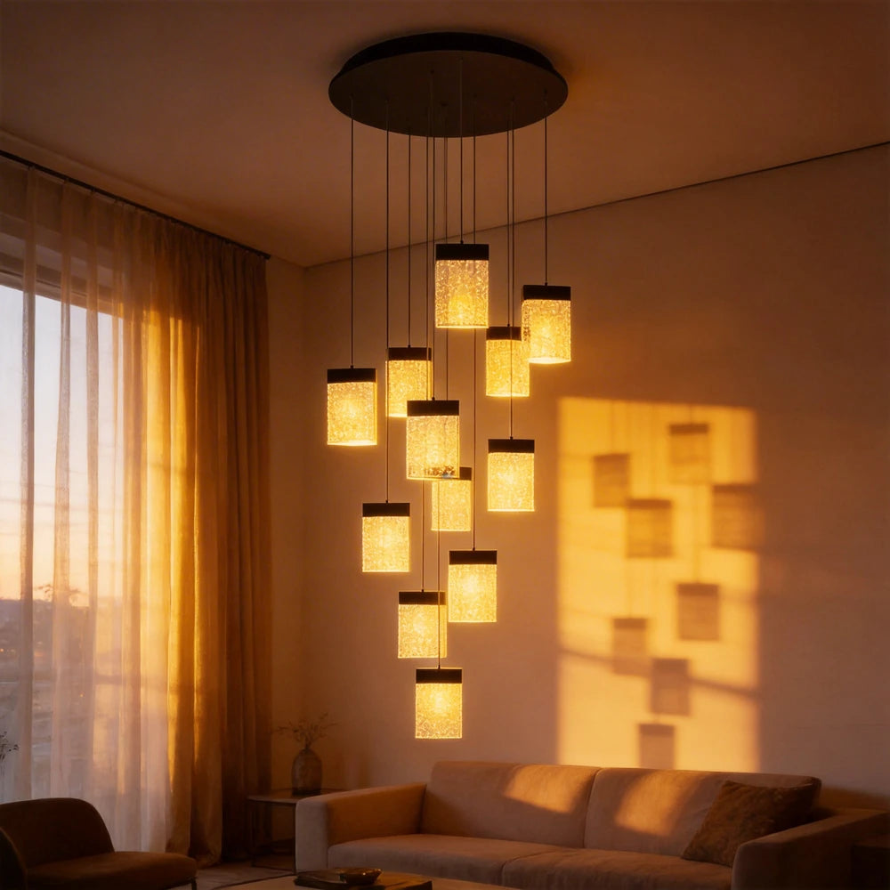 suspension lumineuse contemporaine 16 lumières acier inoxydable noir doré minimaliste