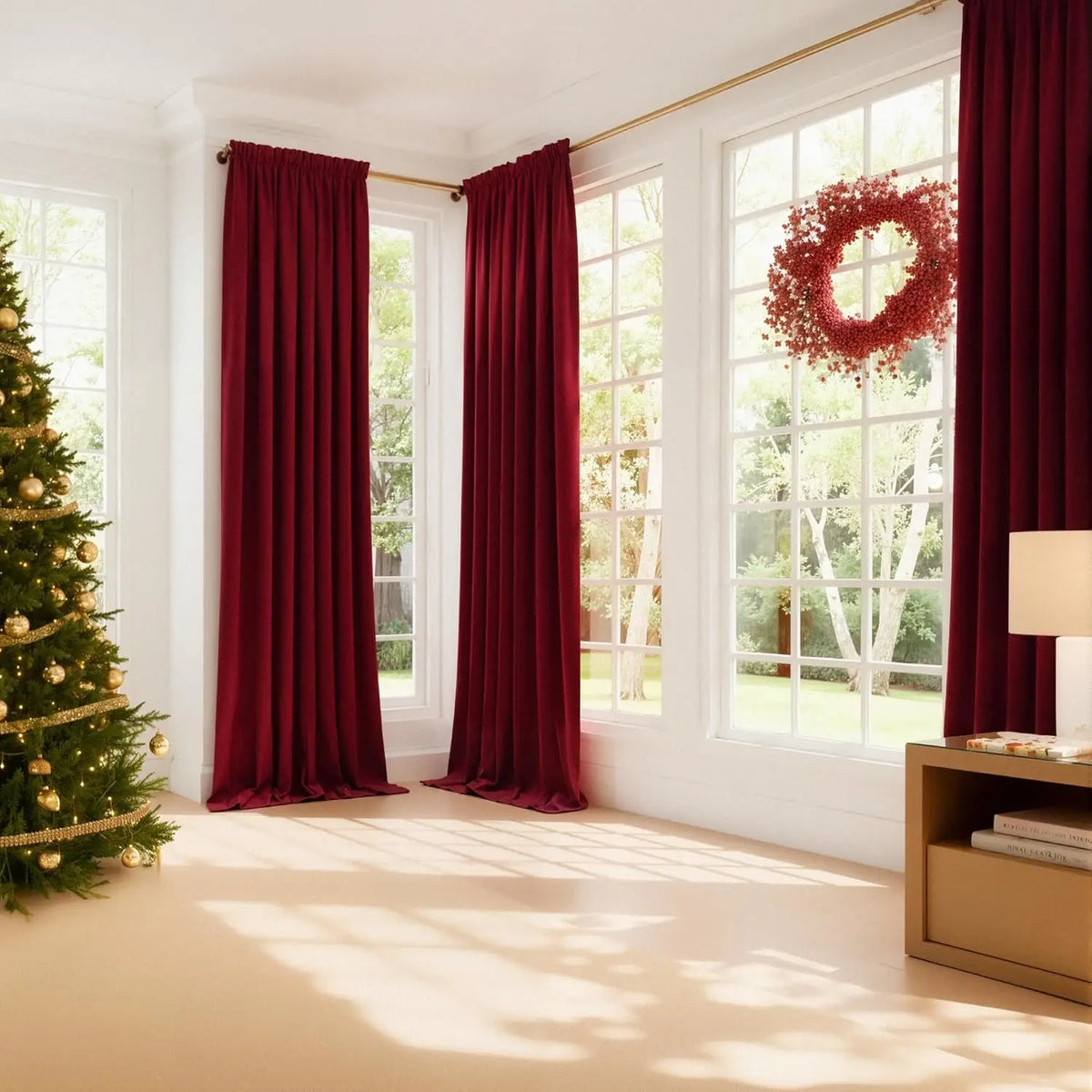rideau rouge bordeaux solide moderne opacité fenêtre française salon polyester tat