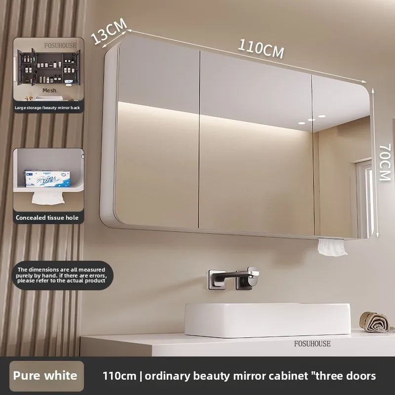 armoire salle bain murale miroir led rangement porte coulissante moderne blanc gris
