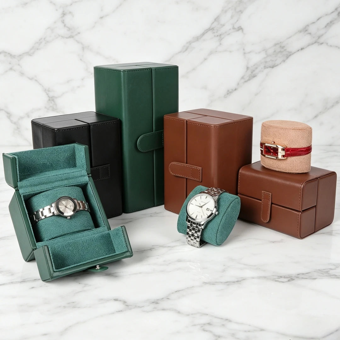 boîtes montres cuir velours classique marron vert noir
