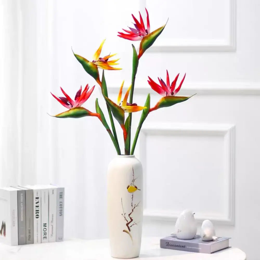 plantes artificielles oiseau paradis bouquet fleurs vert jaune orange rouge moderne décoration intérieur maison