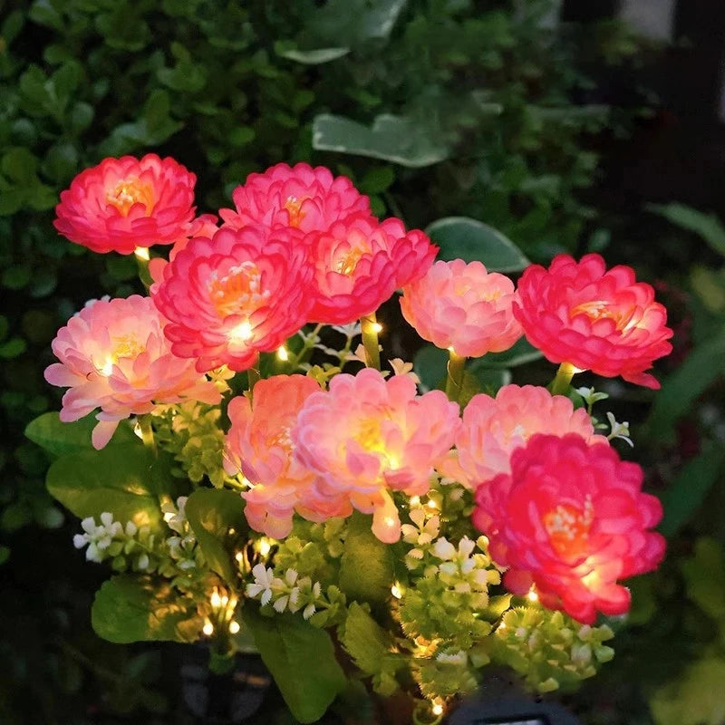 bouquet artificiel lumineux fleurs feuilles vertes moderne rouge rose jaune blancextérieur décoration jardin patio