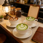 tasses blancs motifs latte art cœur feuille moderne soucoupe anniversaireDecoration deco patisserie