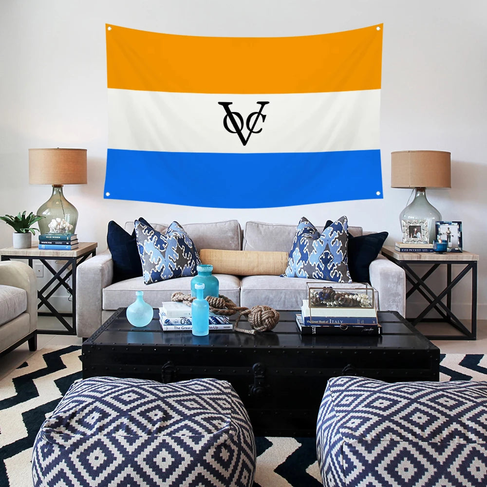 drapeau bannière historique orange blanc bleu rayures laiton décoration murale moderne polyester super tex