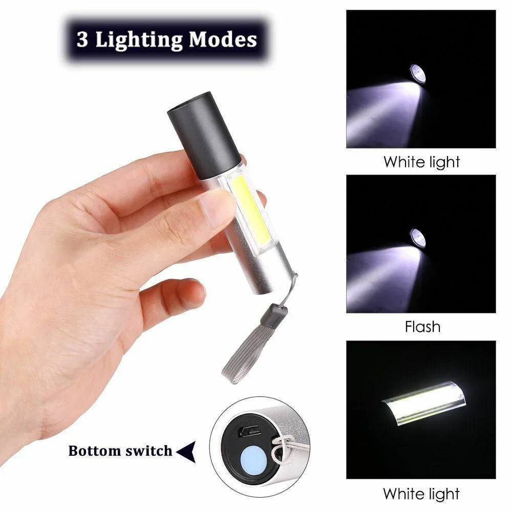 lampe torche rechargeable usb portable étanche modes commutation noir argenté moderne compact