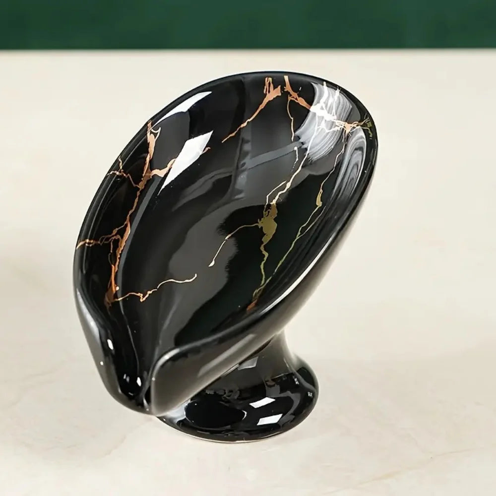 porte savon céramique imitation marbrure moderne blanc noir vert foncé salle bain cuisine