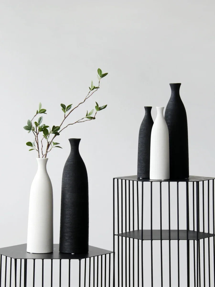 vases céramique modernes blanc noir orange texture tissée opaques salon