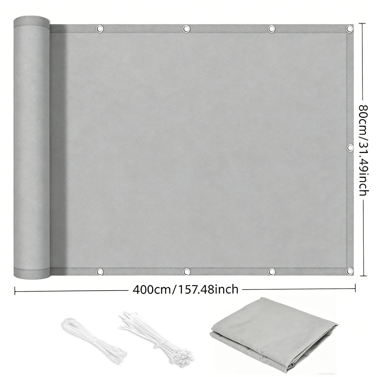 écran confidentialité gris moderne toile imperméable corde pinces uv protection balcon 80x300cm