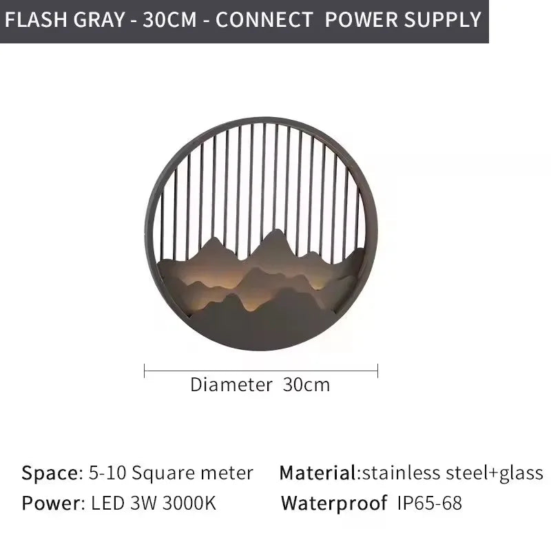 applique murale led noir doré contemporaine ip65 acier inoxydable minimaliste montagnes stylisees