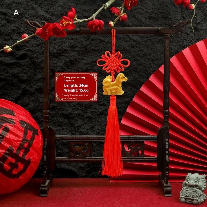 décoration murale suspendue bijou chinois rouge doré nœuds figurines animales artisanat festive