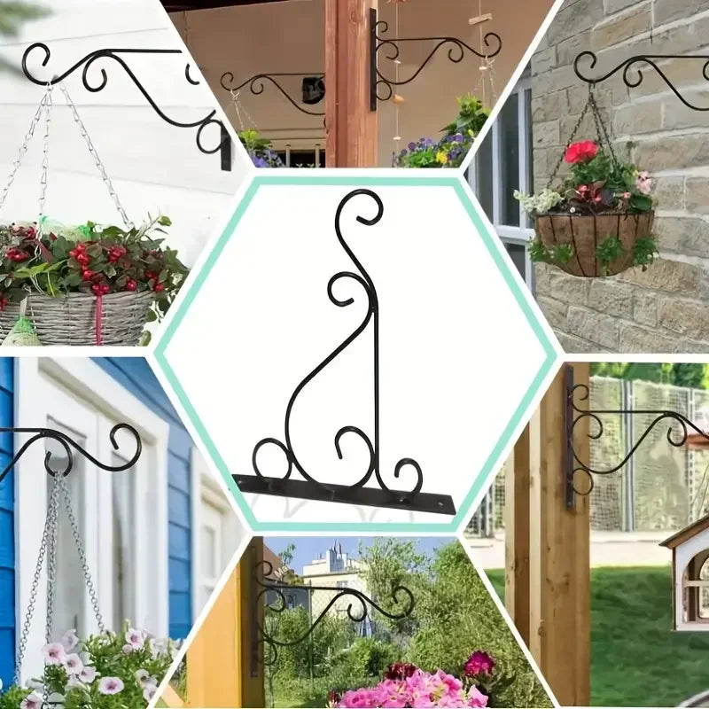 support mural noir plantes suspendues volutes rétro artisanal fixation vis chevilles murales