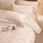 ensemble literie flanelle beige motif brodé simple housses couette taies d'oreiller drap plat classique