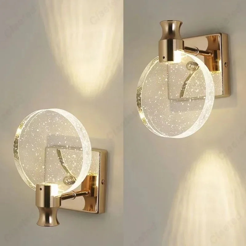lampe murale moderne or transparent paillettes dorées led 13cm 16cm