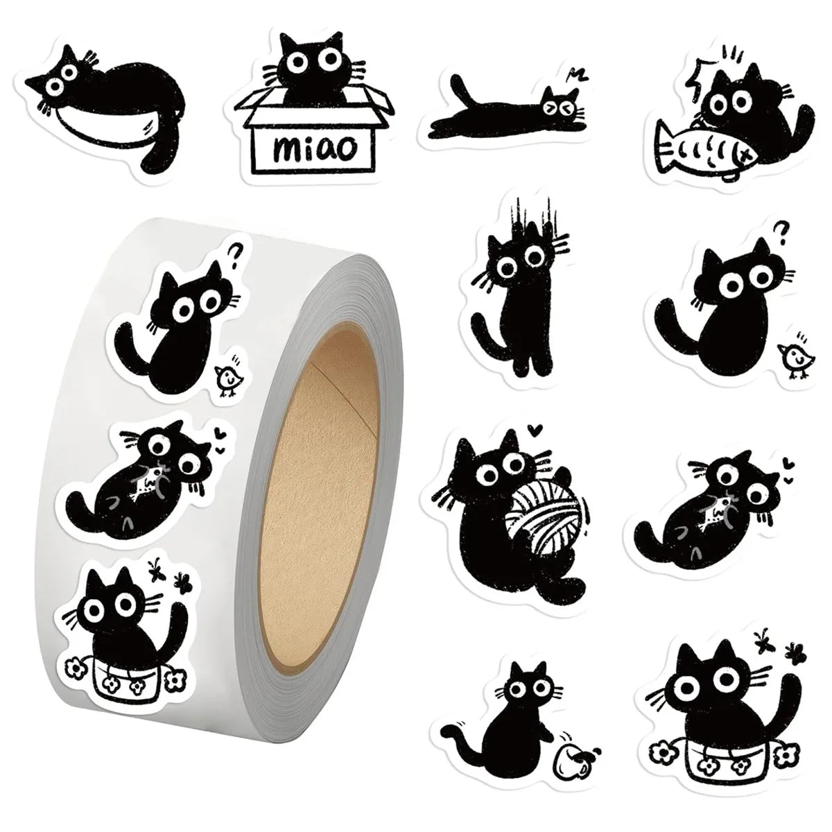 rubans adhésifs décoratifs chats mignons cartoona blanc noir 500 pièces scrapbooking bricolage álbum thérapeutique