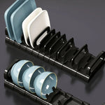 supports rangement assiettes bols clips réglables moderne blanc bleu doré respectueux environnement cuisine