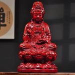 statue bouddha assis bois sculpté détaillé feng shui décoration maison brun clair doré traditionnelle