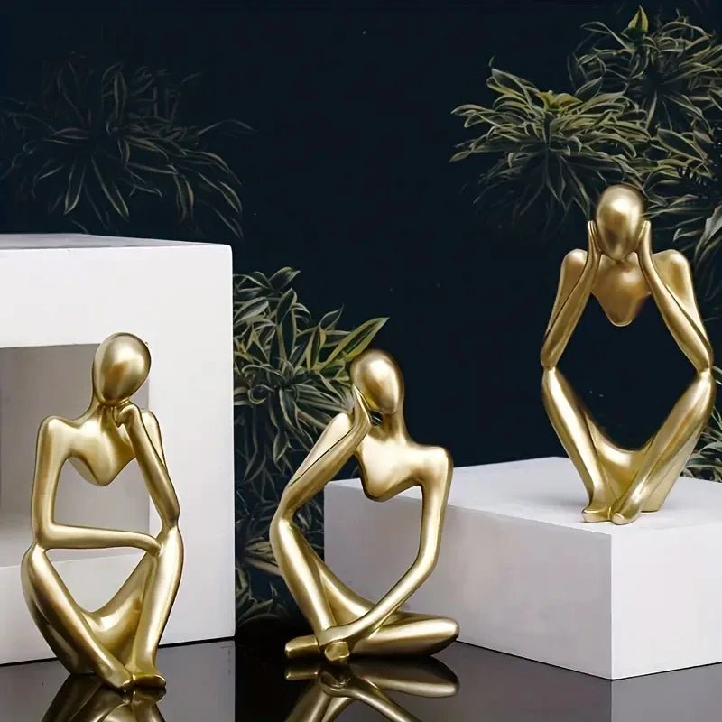 statuettes decoratives abstraites modernes or resine lisses minimaliste ornement maison