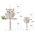 chouettes macramé blanc cassé motifs géométriques boho chic tapisserie murale tresses régulières