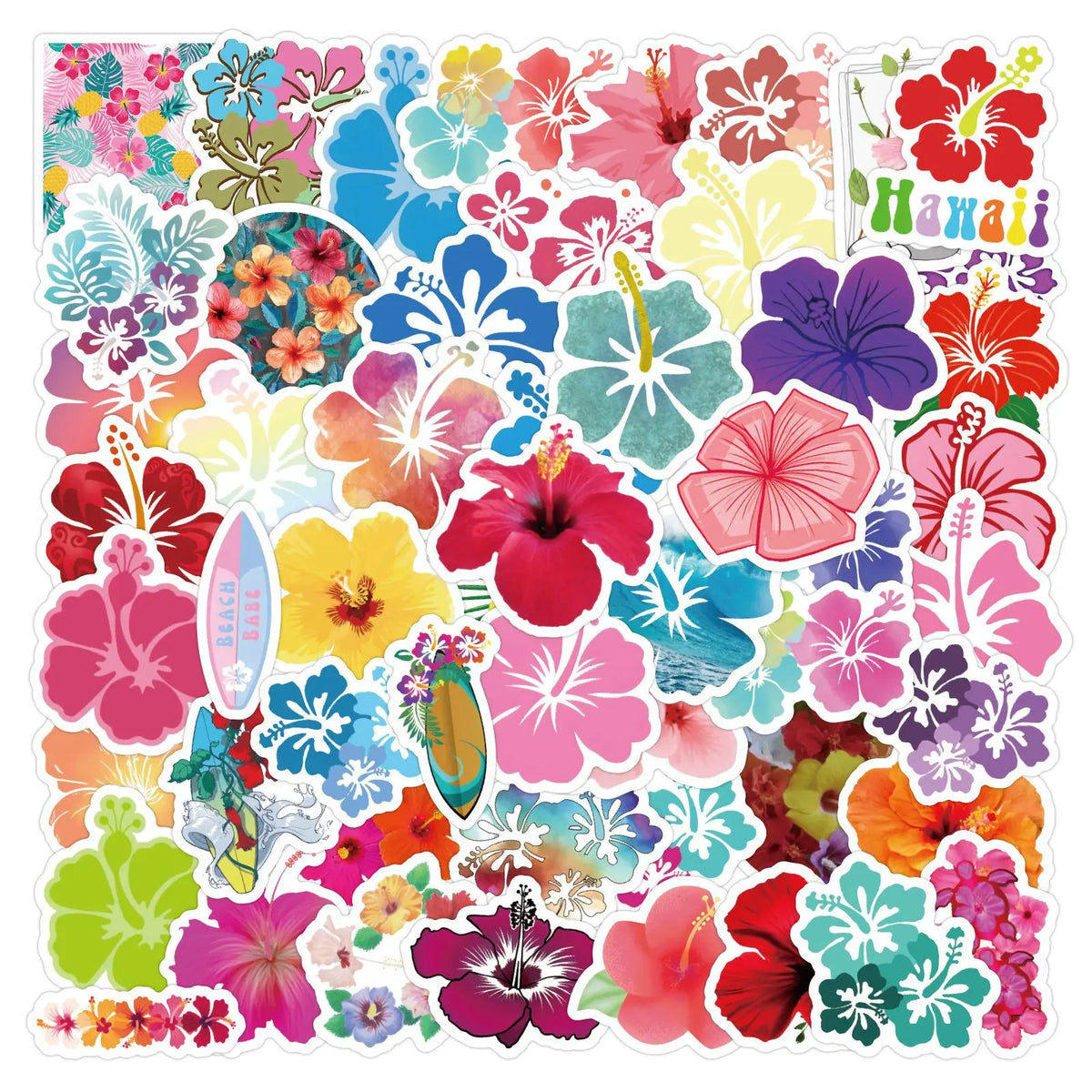 sticker hibiscus fleurs tropicales multicolore adhésif papier synthétique enfants bricolage graffitis ordinateur portable vélo