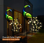 décoration extérieure oiseau peacock lumineux plumes semi précieuses moderne vert bleu doréextérieur jardin