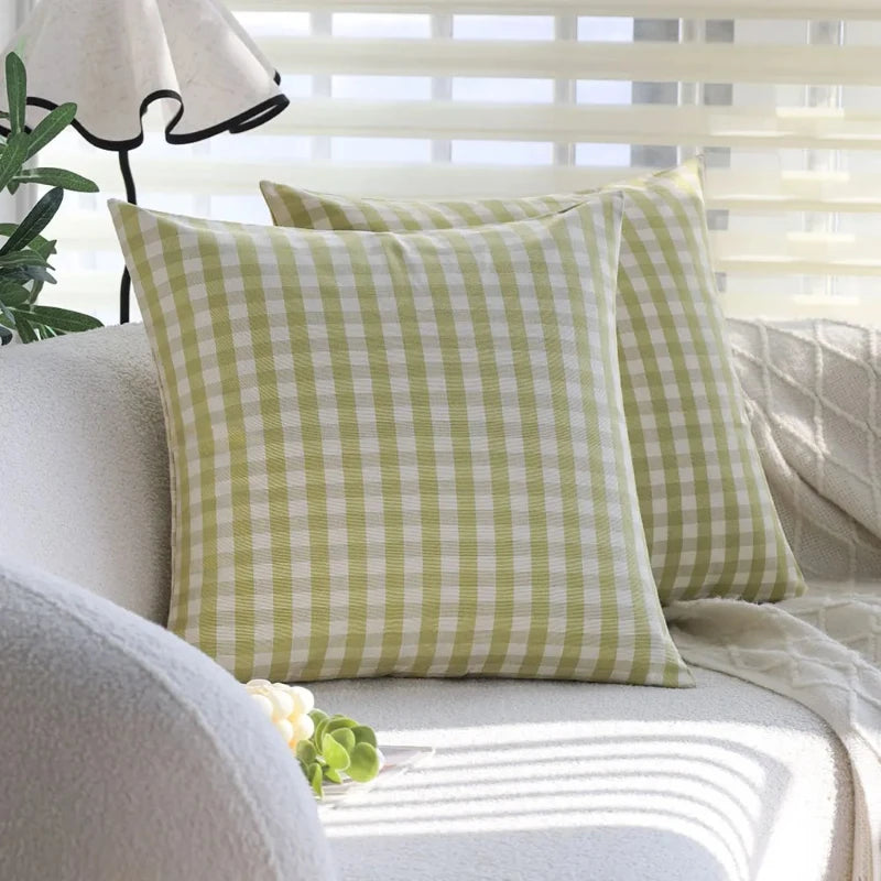 taies d'oreiller plaid rayures horizontales noir blanc 45x45cm farmhouse opaques zippées incluses maison hospitalière