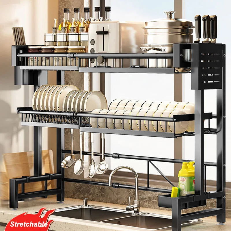 étagère cuisine noire moderne fixée mur extensible rangement assiettes ustensiles porte savon