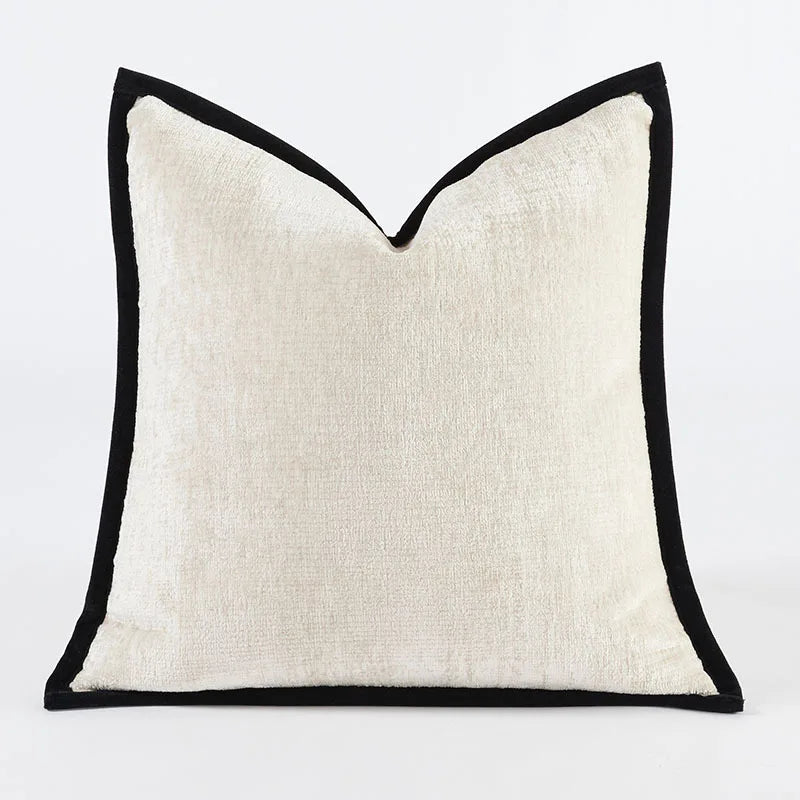 coussin carré velours beige gris noir adhésif contemporain decoration maison nordique 45x45cm 50x50cm