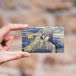 cartes bancaires étanches résistantes adhésives illustration anime personnages fond floral multicolore jaune brun vert