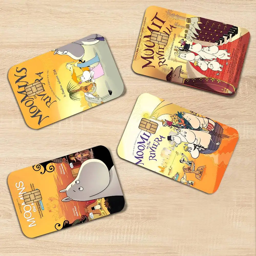 autocollants dessin animé moomins riviera carte bancaire réutilisable waterproof orange illustration classique