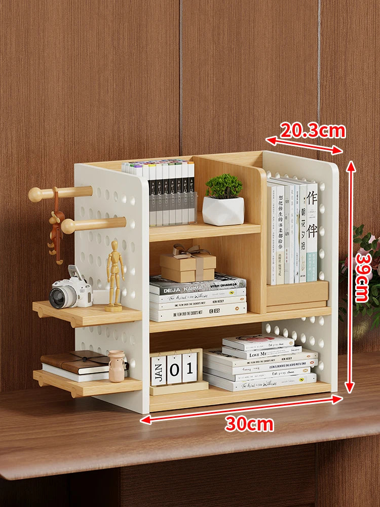étagère rangement moderne bois naturel blanc multifonctionnelle plante artificielle livres calendrier caméra petite taille