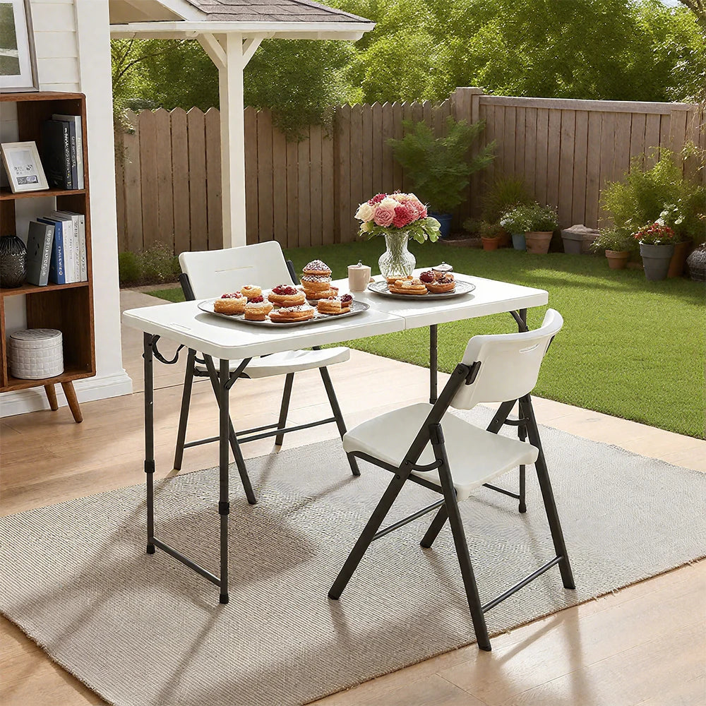 table pliante moderne blanc noire chaises pliantes pieds métal utilitaireextérieur fêtes pique nique