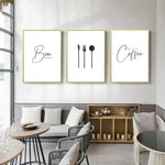 affiche moderne bon appétit lettrage calligraphique fourchette cuillère blanc noir minimaliste