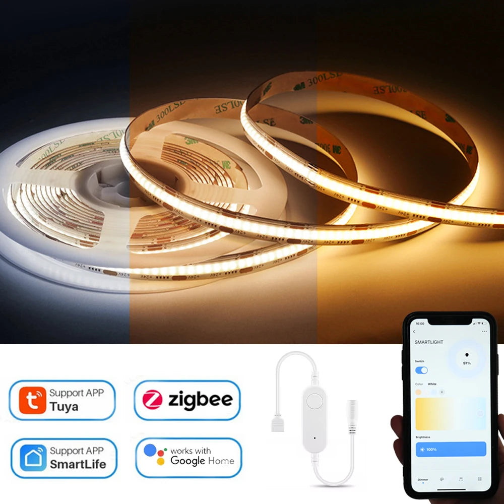 Ruban LED COB Zigbee flexible blanc chaud