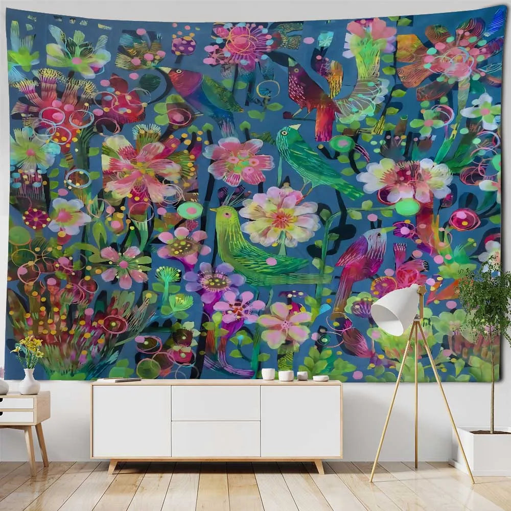 Tapisserie murale vintage plage feuilles noire